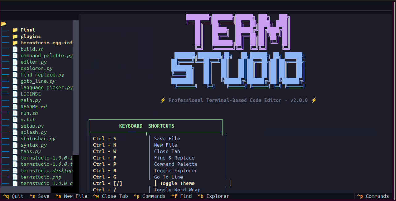 TermStudio main terminal interface on Linux showing command line and file manager